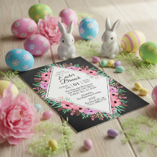 Convites Brunch de Páscoa com Quadro de Giz Floral Elegante
