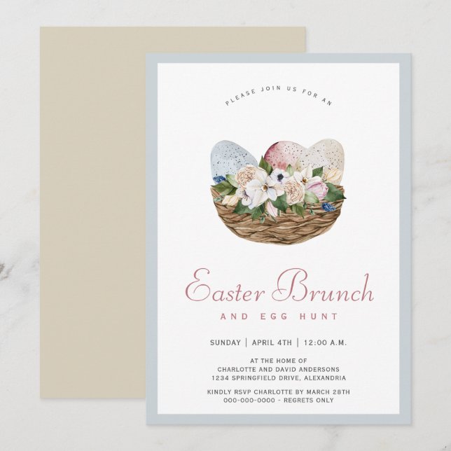 Convites Brunch de Páscoa de Aquarela e Caça de Ovo (Frente/Verso)