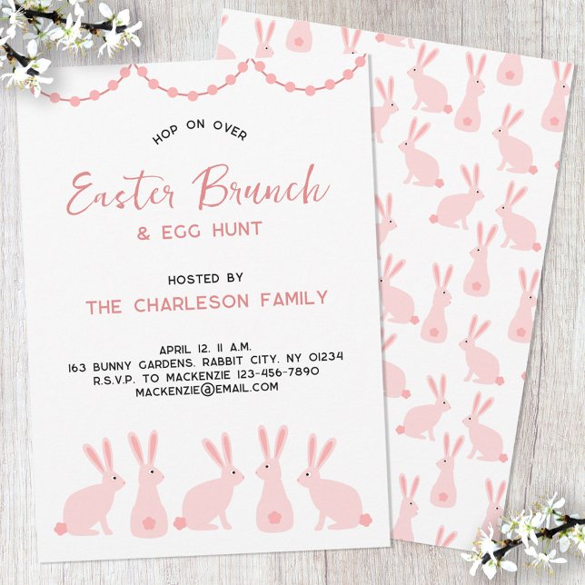 Convites Brunch de Páscoa do Coelho Bonito (Pink Bunny Rabbit Easter Brunch invitation)