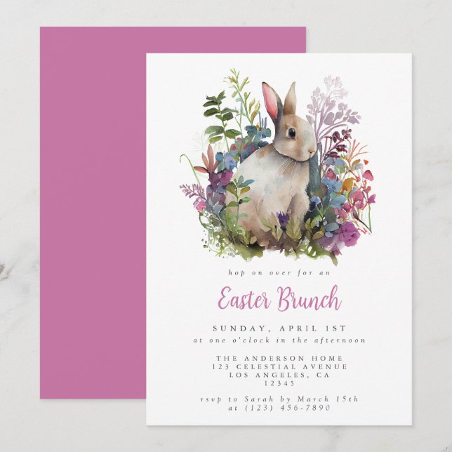 Convites Brunch de Páscoa Floral Aquarela de Orquídea (Frente/Verso)