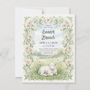 Convites Brunch de Páscoa Floral de Cordeiro Aquarela Vinta