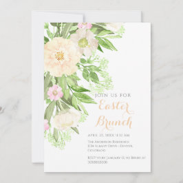 Convites Brunch de Páscoa Floral em Aquarela Rosa Corado