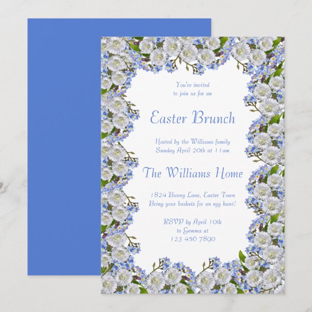 Convites Brunch de Páscoa Romântico com Moldura Floral de M (Frente/Verso)