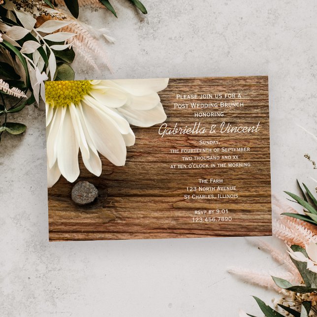 Convites Brunch de Pó-Casamento White Daisy e Barn Wood (Criador carregado)