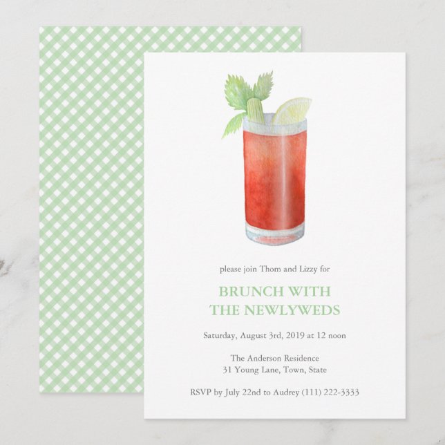 Convites Brunch de Póstumo Casamento Bloody Mary para Recém (Frente/Verso)