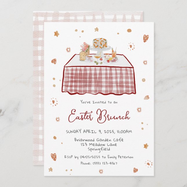Convites Brunch de Primavera Desenhada à Mão Whimsical (Frente/Verso)