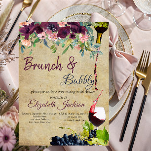 Convites Brunch de Vinho, Uvas e Flores & Espumante