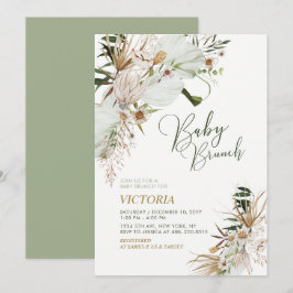 Convites Brunch do Chá de fraldas Botânico Verde e Dourado