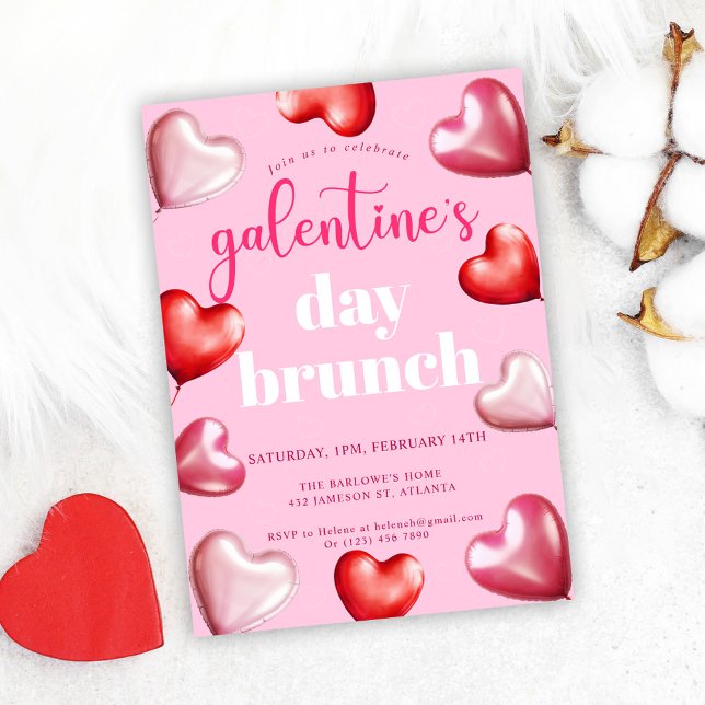 Convites Brunch do Dia da Rapariga Rosa e Bonita Galentine (Pink Cute Girly Galentine's Day Brunch Invitation)