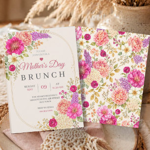 Convites Brunch do Dia das Mães Almoço Flores Cor-de-Rosa