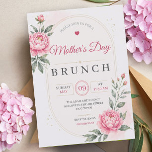 Convites Brunch do Dia das Mães Almoço Flores Rosa Floral
