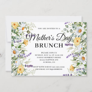 Convites Brunch do Dia das Mães com Aquarela de Flores Silv
