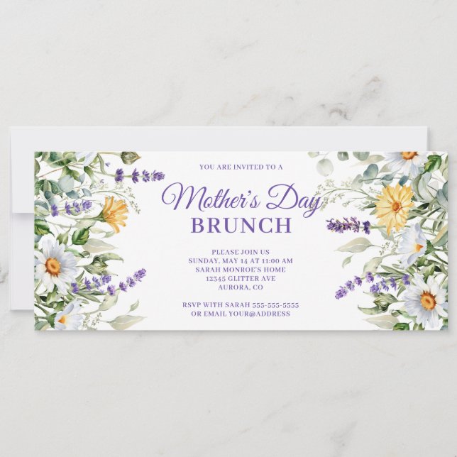 Convites Brunch do Dia das Mães com Aquarela de Flores Silv (Frente)