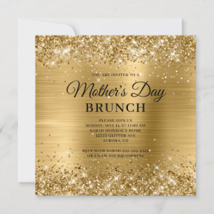 Convites Brunch do Dia das Mães com Brilho e Folha de Ouro