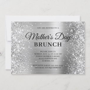 Convites Brunch do Dia das Mães com Brilho e Folha de Prata