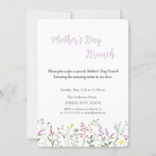 Convites Brunch do Dia das Mães com Flor de Campo em Aquare