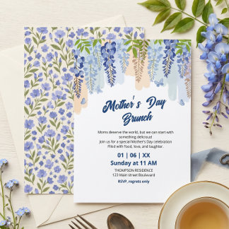 Convites Brunch do Dia das Mães com Flor de Wisteria Elegan