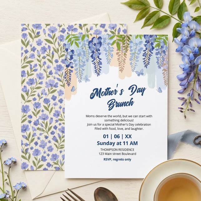 Convites Brunch do Dia das Mães com Flor de Wisteria Elegan (Criador carregado)