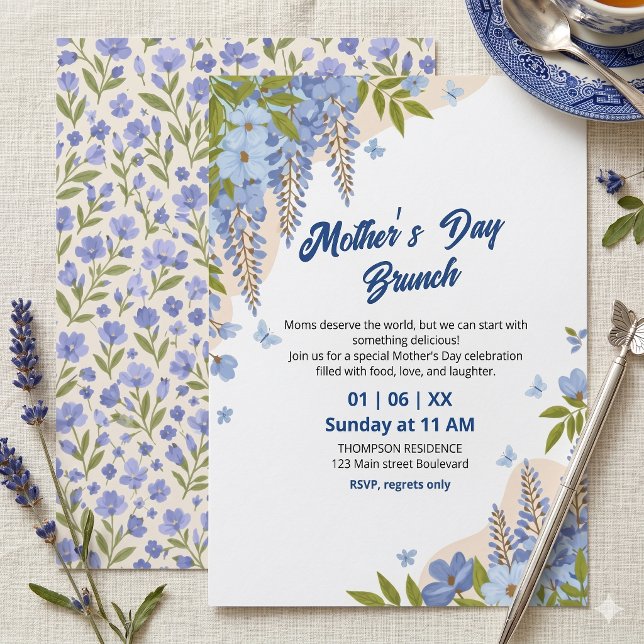 Convites Brunch do Dia das Mães com Flor de Wisteria Elegan (Criador carregado)