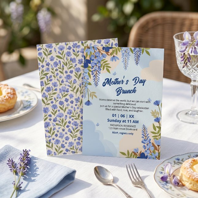 Convites Brunch do Dia das Mães com Flor de Wisteria Elegan (Criador carregado)