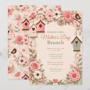 Convites Brunch do Dia das Mães com Florais Rosa