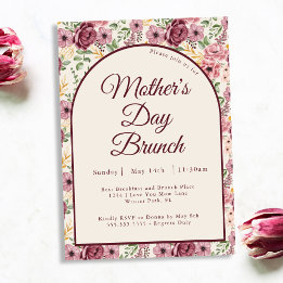 Convites Brunch do Dia das Mães com Florais Rosa Borgonha V