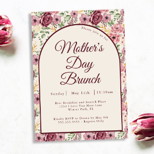 Convites Brunch do Dia das Mães com Florais Rosa Borgonha V