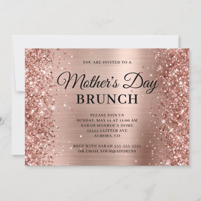 Convites Brunch do Dia das Mães em Glitter e Folha de Ouro  (Frente)