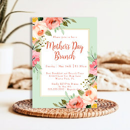Convites Brunch do Dia das Mães em Rosa Corado Pêssego e Ho