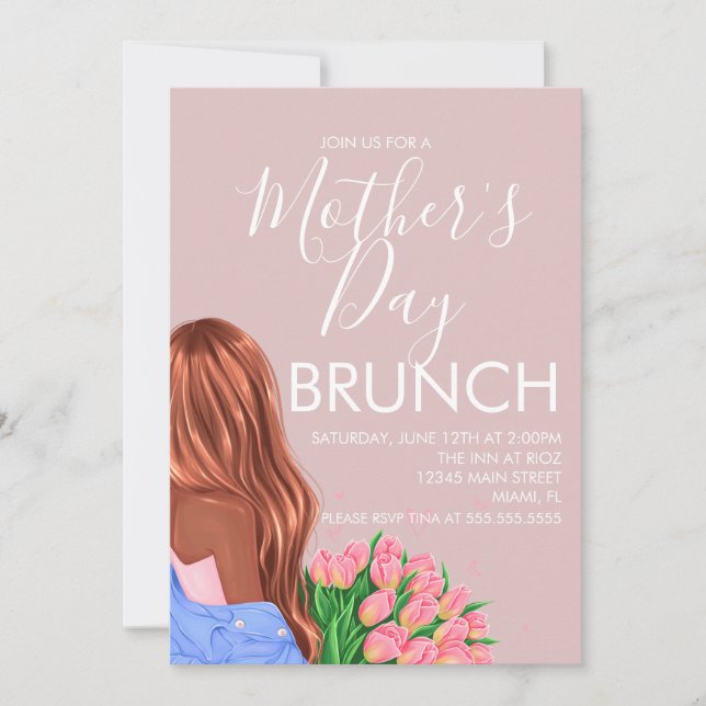 Convites Brunch do Dia das Mães Floral Bege Rosa (Frente)