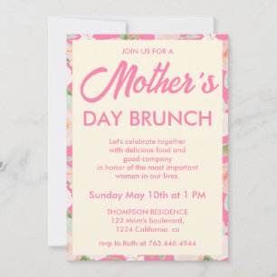 Convites Brunch do Dia das Mães Floral de Marfim Rosa Moder