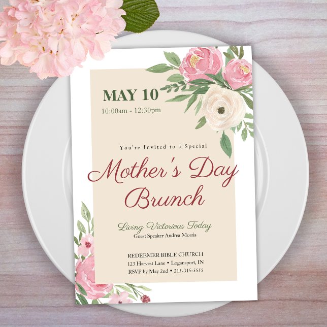 Convites Brunch do Dia das Mães na Igreja Floral Rosa (Criador carregado)