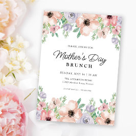 Convites Brunch do Dia das Mães Pastel Floral Aquarela