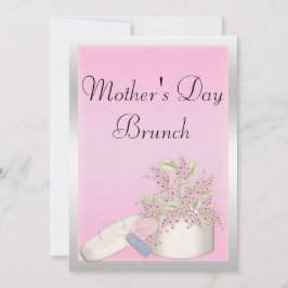 Convites Brunch do Dia das Mães Rosa Floral e Prata
