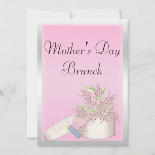 Convites Brunch do Dia das Mães Rosa Floral e Prata