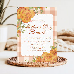 Convites Brunch do Dia das Mães Rustic Floral Laranja Bege
