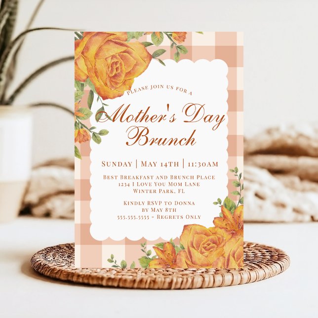 Convites Brunch do Dia das Mães Rustic Floral Laranja Bege (Criador carregado)