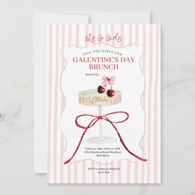 Convites Brunch do Dia de Galentine Champanhe de Cereja (Frente)