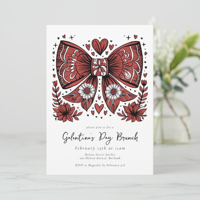 Convites Brunch do dia do Arco Coquette Galentine (Em pé/Frente)