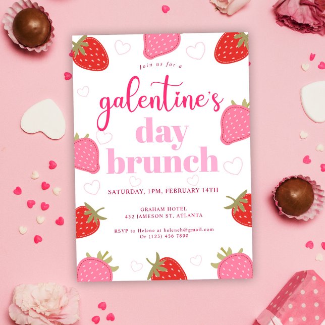 Convites Brunch do Dia do Dia de os namorados Galentino Bon (Cute Girly Valentine's Galentine's Day Brunch Invitation)