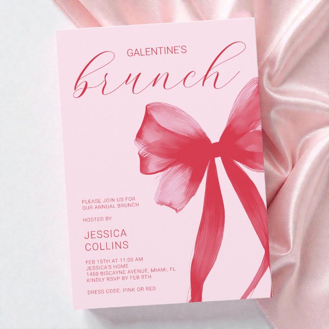 Convites Brunch do Dia dos Namorados e Galentine's Day com  (Pink Watercolor Valentine Galentine's Day Brunch Invitation)