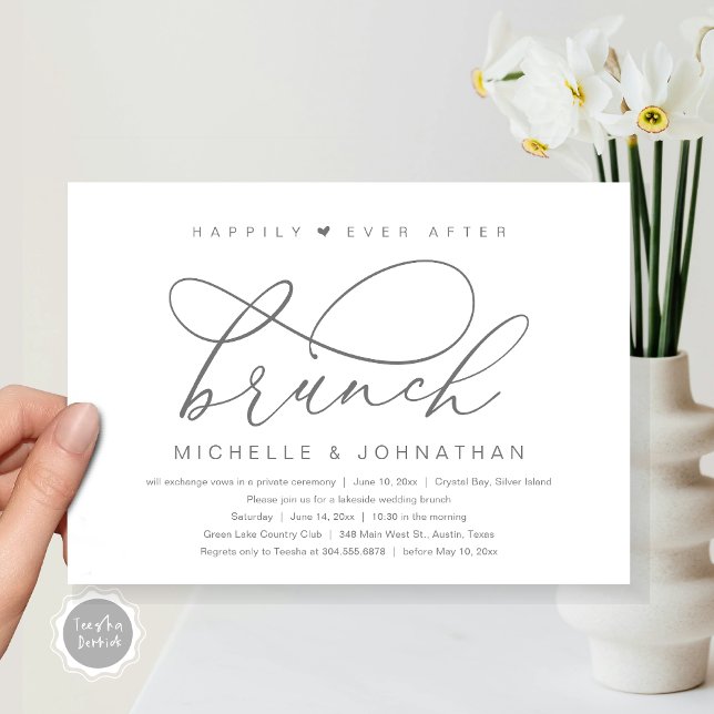 Convites Brunch do Felizes para Sempre, Festa Romântica Mod (Happily Ever After Brunch Party, Invitation Card, Modern Romantic Wedding Elopement, Dark Grey )
