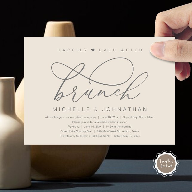 Convites Brunch do Felizes para Sempre, Festa Romântica Mod (Happily Ever After Brunch Party, Invitation Card, Modern Romantic Wedding Elopement, Dark Grey Cream)