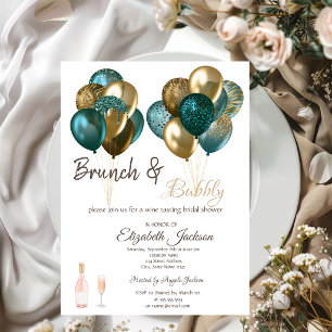 Convites Brunch e Balões Elegantes Chá de Noiva Espumante