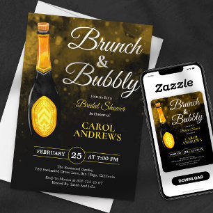 Convites Brunch e Bolha Chá de Noiva Preto e Dourado