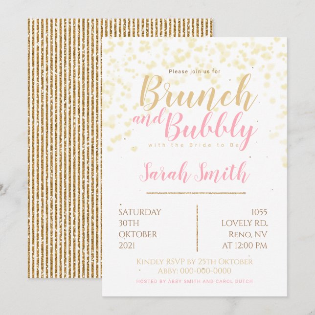 Convites Brunch e bolha de ouro-bolha (Frente/Verso)