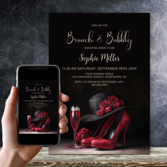 Convites Brunch e Bolhas com Sapatos Vermelhos de Salto Alt (Criador carregado)