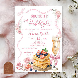 Convites Brunch e Bolhas Florais de Laço Rosa para Noiva