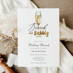 Convites Brunch e Brunch de Champanhe de Borracha Dourada<br><div class="desc">Convite Brunch de casamento com uma flauta de ouro a aquarela de champanhe e Brunch e Bubbles em folha de ouro líquida. Personalize com suas informações para os recém-casados.</div>