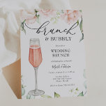 Convites Brunch e Brunch de Champanhe de Bubble<br><div class="desc">Poste Wedding Brunch convite com uma flauta de aquarela de champanhe cor-de-rosa e uma cascata de verde-aquarela e flores de pincel. Personalize com suas informações para os recém-casados. Clique em "clicar para personalizar mais" para alterar o estilo,  o tamanho ou a cor da fonte.</div>